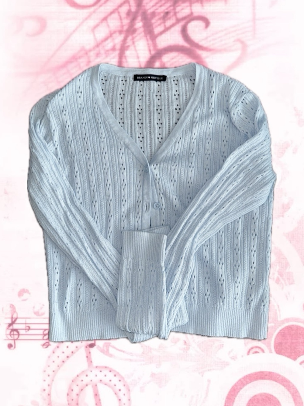 Brandy Melville Light Blue Open-Stitch V-Neck Cardigan